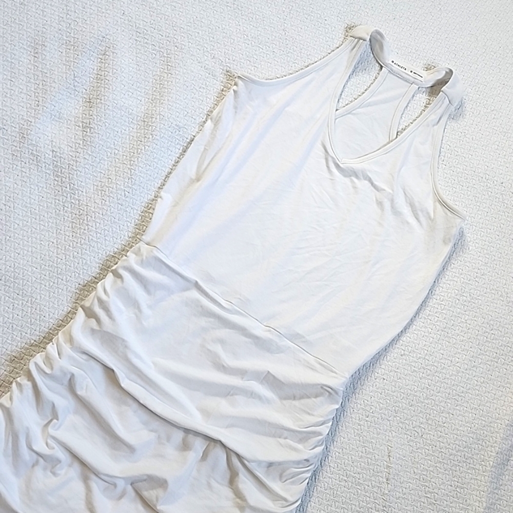 Athleta rouched bodycon racerback white dress M